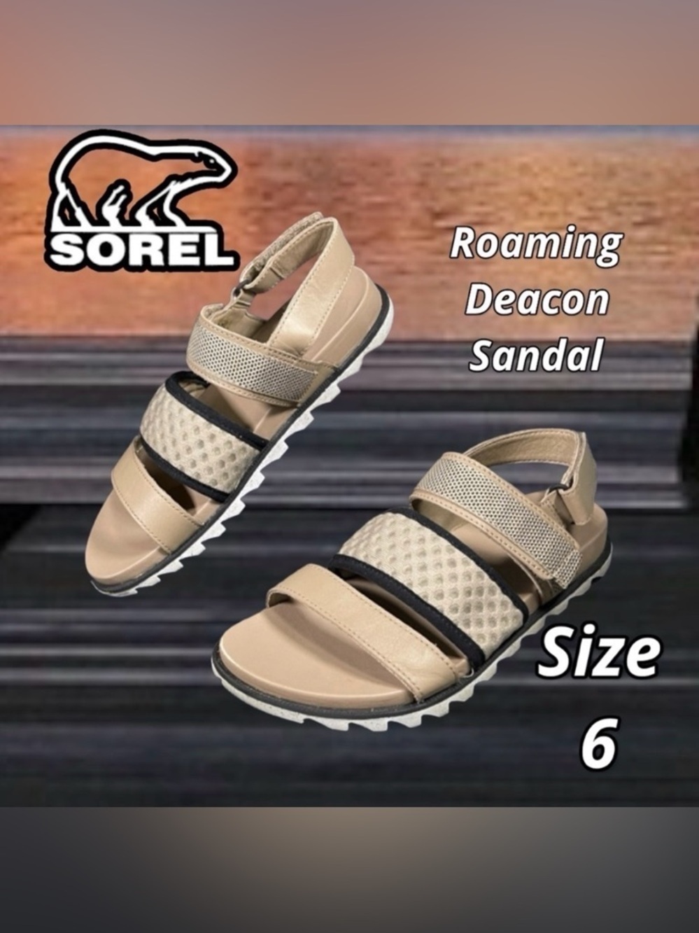 Sorel Women's Roaming Decon Slingback Sandals Size 6 Omega Taupe Black